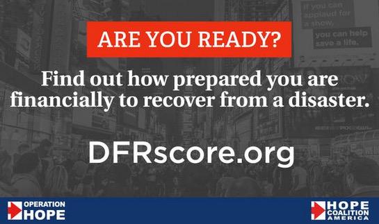 Readygov's tweet photo. Are you financially prepared for a disaster? Don't Wait! Review @OperationHOPE #FinPrep chat for tips & prepare now. http://t.co/1MWMCIQL1E