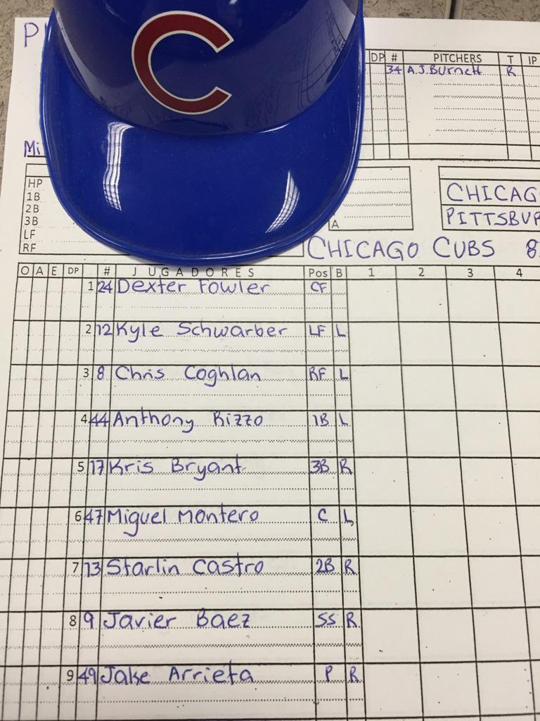 GuillermoCelis's tweet photo. #Cubs Line Up. ESPN Miércoles de Grandes Ligas. http://t.co/e8rPXtW6su