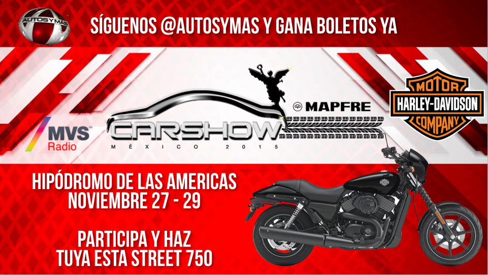 AutosyMas's tweet photo. Pronto #CarShowMapfreDF da RT y gana acceso VIP p/apertura, y una @HarleyMexico puede ser tuya! #AutosyMasEnFrankfurt http://t.co/NsfPZGKu8X