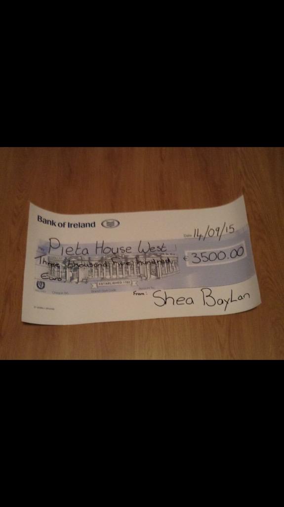€3,500 raised for Pieta House . Well done <a href="/sheabaylan/">$hea Baylan</a>