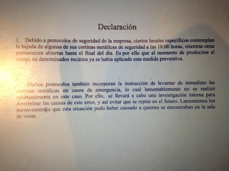 tv_monica's tweet image. La deficiente declaración de Wallmart x cierre de salidas en medio del terremoto en  varios locales