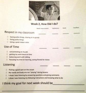 Teaching behaviours for learning. Students reflect on how they did and then pick a small improvement goal.