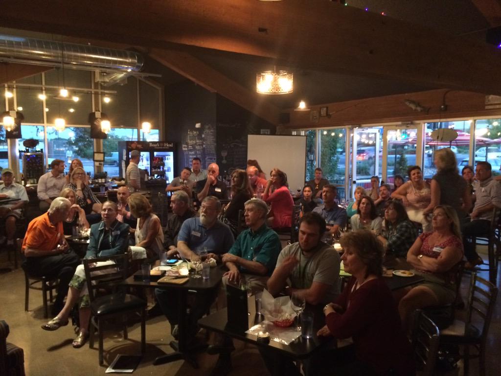 HispanicColoGOP's tweet photo. #leadright2016 Arapahoe GOP also out in force tonight. Packed house at Waters Edge Winery http://t.co/ltuZc82ylH