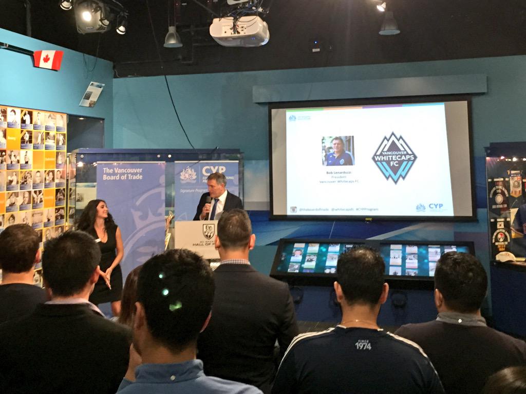 RobbiePuni's tweet image. Here at the @BoardofTrade #CYPProgram hosted by the @WhitecapsFC, with keynote Bob Lenarduzzi