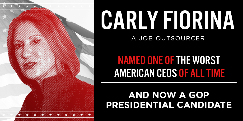 MoDemParty's tweet photo. Fiorina's record at HP? Laid off 30,000, drove HP into into the ground, then left with a golden parachute. #GOPDebate http://t.co/zYWuOADUxK