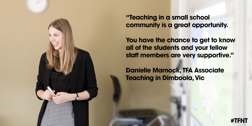 TeachForAU's tweet photo. Associate Danielle loves teaching in a small, regional community - because of the community spirit! #TFVic #aussieed http://t.co/R8SLjWxvRc