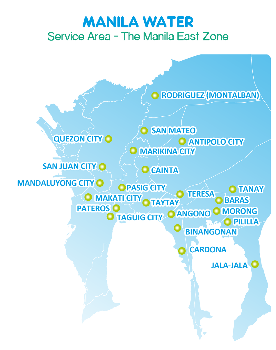 ManilaWaterPH's tweet photo. Ang mapa na ito ay ang mga lugar na nasasakupan ng Manila Water. Nakatira ba kayo sa mga lugar na ito? http://t.co/ELRLl8ehWz