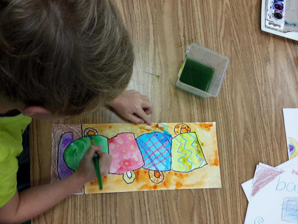 2nd Grade artists: Experimenting with LINE PATTERNS as we paint "The Wibbly-Wobbly Tower of Teacups". #creechpride