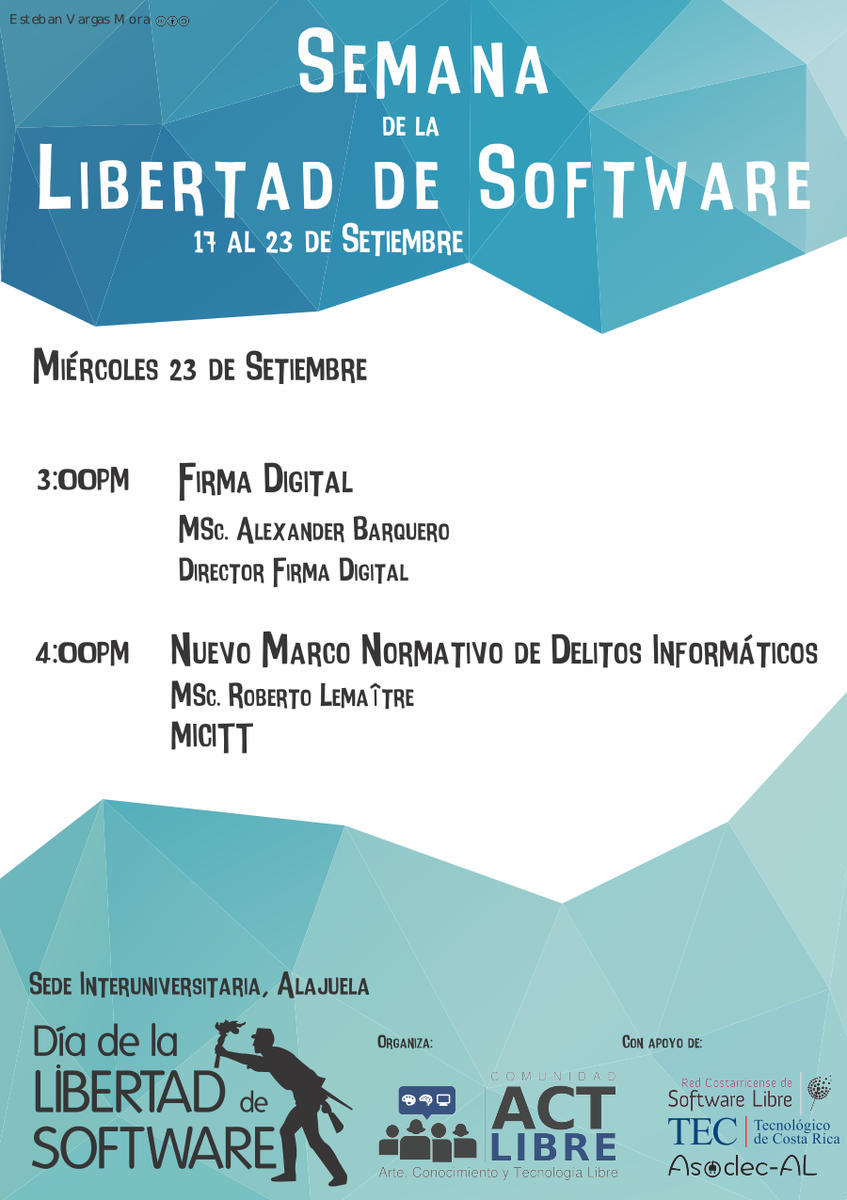 ACTLibreCR's tweet photo. Charlas programadas para el miércoles 23 en la Sede Interuniversitaria de Alajuela #sfdcr2015 http://t.co/z3X5y3nMYu
