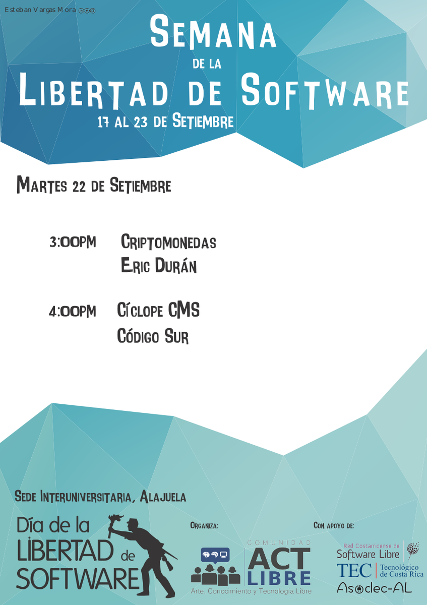ACTLibreCR's tweet photo. Charlas programadas para el martes 22 en la Sede Interuniversitaria de Alajuela. #sfdcr2015 http://t.co/Xik0h6SZJd