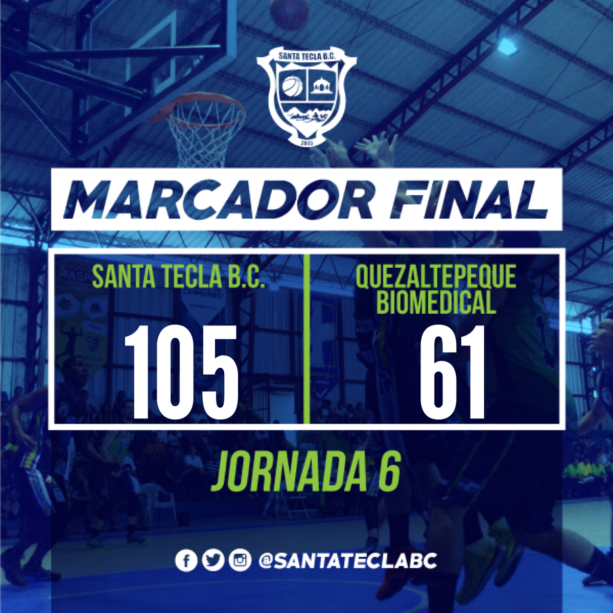 FIN DEL PARTIDO

<a href="/SantaTeclaBC/">Santa Tecla BC</a>: 105
<a href="/BIOMEDICALBKBCL/">BIOMEDICAL BKB CLUB</a>: 61

#VamosTecla #VamosPorLaLiga #LMB <a href="/fesabal/">FESABAL</a> <a href="/LMBestadisticas/">Estadísticas LMB</a>