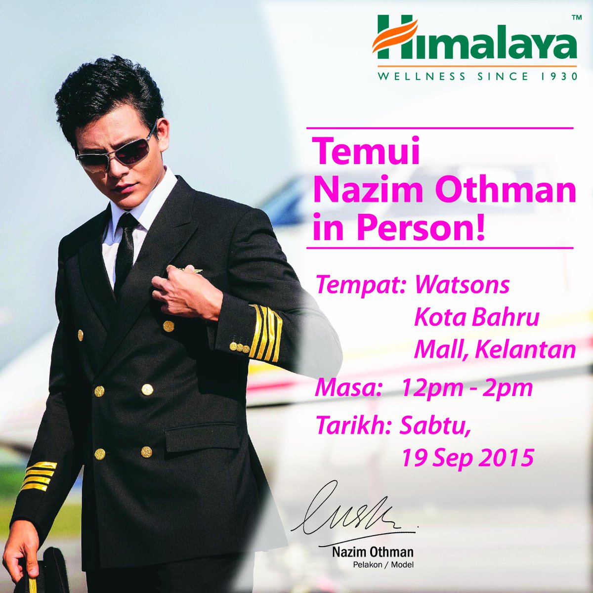 Himalayamsia's tweet photo. Jemputlah datang beramai-ramai ke Watsons, KB Mall, pada 19th Sept 2015 (Sabtu) pukul 12-2pm untuk temui Nazim Othman http://t.co/neqVO1tM1F