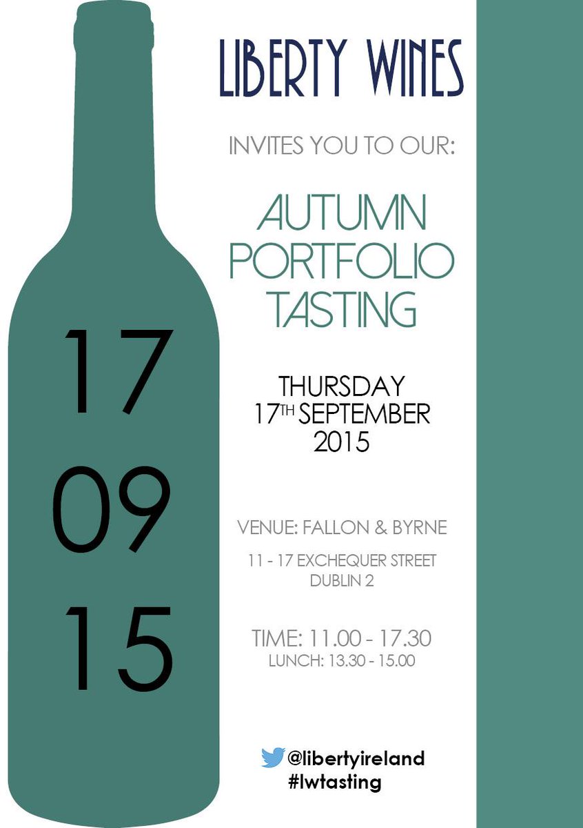 <a href="/libertyireland/">Liberty Wines IE</a> Liberty Wines Autumn Portfolio tasting today goo.gl/HxGn9e