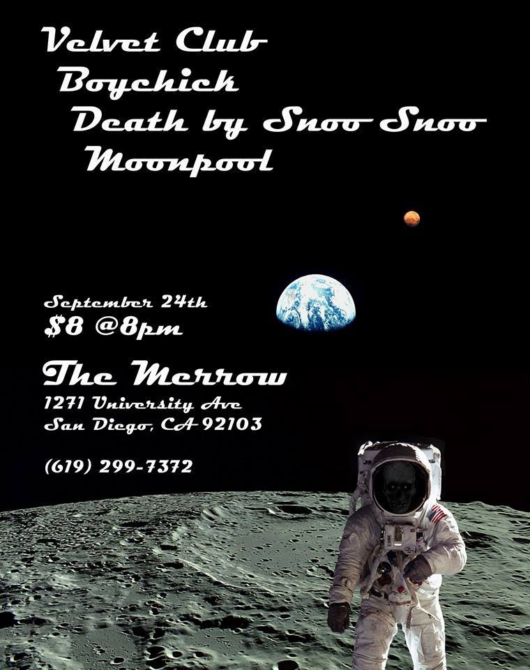 TheMerrowSD's tweet image. Next Thursday (9/24): Velvet Club, @DeathBySnoo619, #Boychick + #Moonpool – support local music!