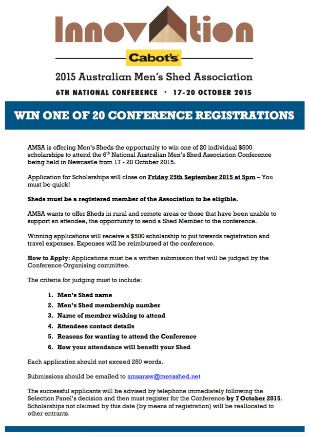 Win 1 of 20 scholarships to come to the conference. You must be quick, submissions close Friday 25 Sept #AMSA2015