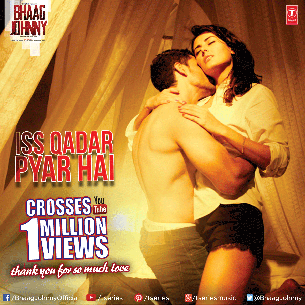 BhaagJohnny's tweet photo. #IssQadarPyarHai crosses 1 million views! @kunalkemmu #BhaagJohnny @TSeries 
http://t.co/vTljOoEGt0 http://t.co/CjNGDrCHEz
