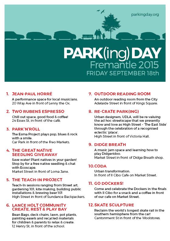 CityofFremantle's tweet photo. 12 creative spaces to take over #Fremantle on #PARKingDay2015 Friday 18 Sept #OnePlanetFreo http://t.co/OhNYP35kUE http://t.co/x7MjQ13Ell