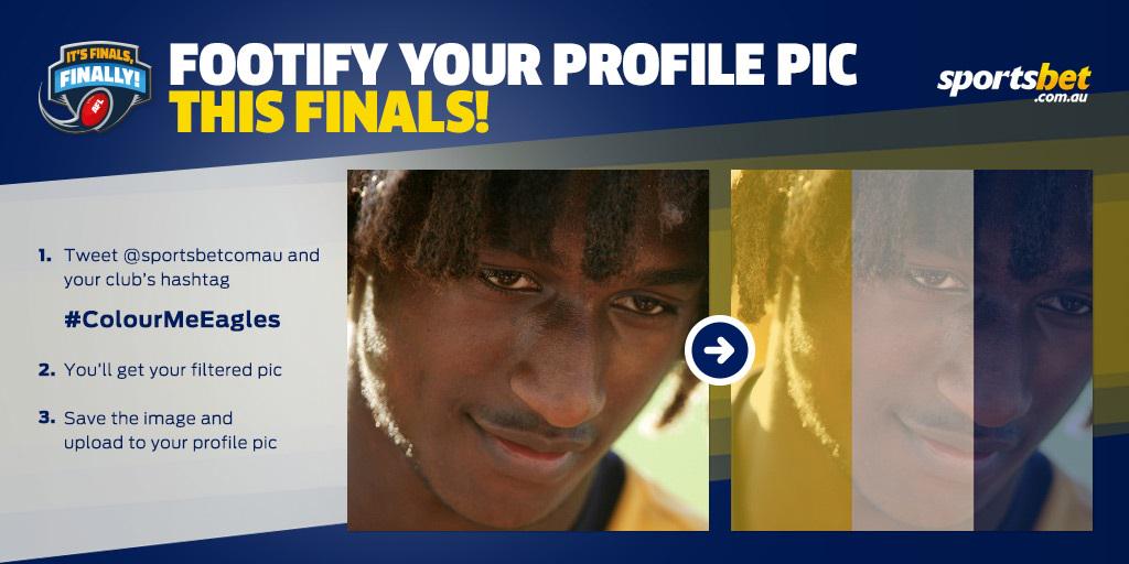 sportsbetcomau's tweet photo. Retweet this to get your filtered Eagles profile pic! #ColourMeEagles #FinalsFinally http://t.co/HoUwU5O7pt