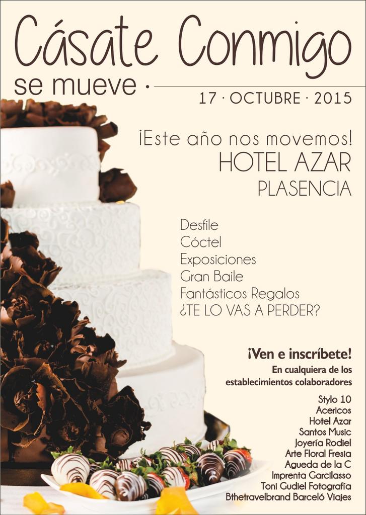 ¿Te vas a casar en 2016?
Participan en la gala Casate Conmigo
17 Octubre .19.00 horas.Hotel Azar