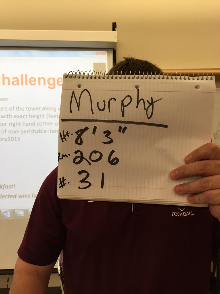 Heffo42's tweet image. Advisor: Murphy
Structure: 8' 3"
Room: 206
Total Non-perishable items: 20
#gdadvisory2015