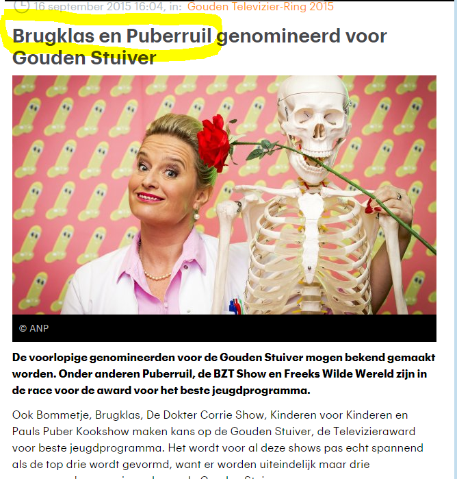 #PRT wat 'n eer: Brugklas &amp; Puberruil beiden genomineerd voor de gouden stuiver! Stem ook mee: televisier.nl/ring