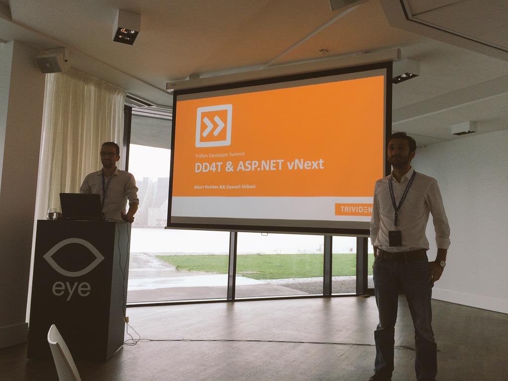 Trivident's tweet photo. Sia and Albert talking about DD4T and http://t.co/vfCR8UsUPI vNext at Tridion Developer Summit #TDS2015 http://t.co/JVChfwRyj5