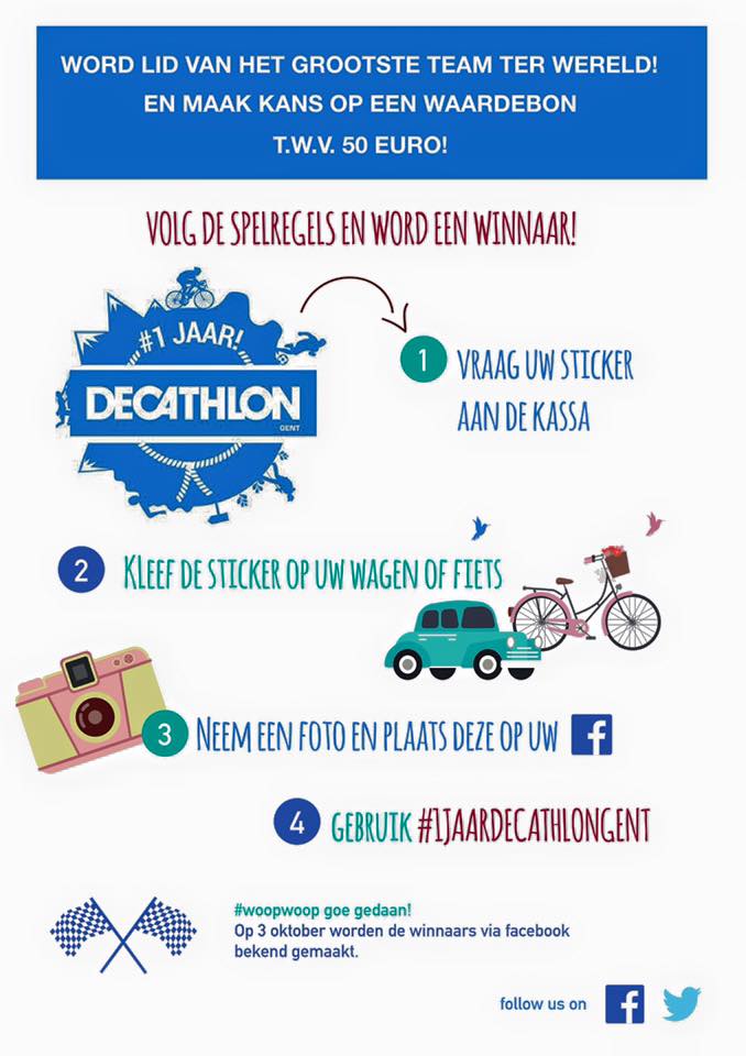 EvelineGoe's tweet photo. 1 jaar @Decathlon_Gent moet gevierd worden! 
Doe mee en win! #1jaardecathlongent 
#sports #win #gent #decathlon http://t.co/P3hSQ4VCwi