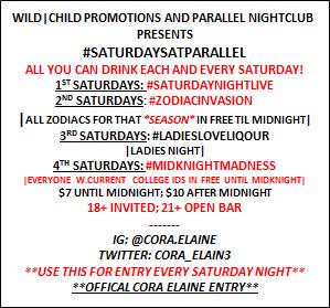AveryWing's tweet photo. #SATURDAYSATPARALLEL #LADIESLOVELIQOUR 18+ INVITED. 21+ TO DRINK... SHOW photo at the door for #CorasList #UCF #SEMST http://t.co/SSV6ncAD7I