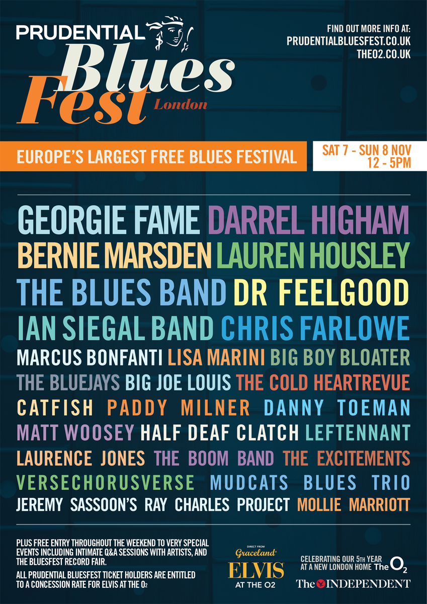 Excited to announce a series of FREE daytime performances at Prudential #BluesFest at <a href="/TheO2/">The O2</a> on 7th &amp; 8th November!