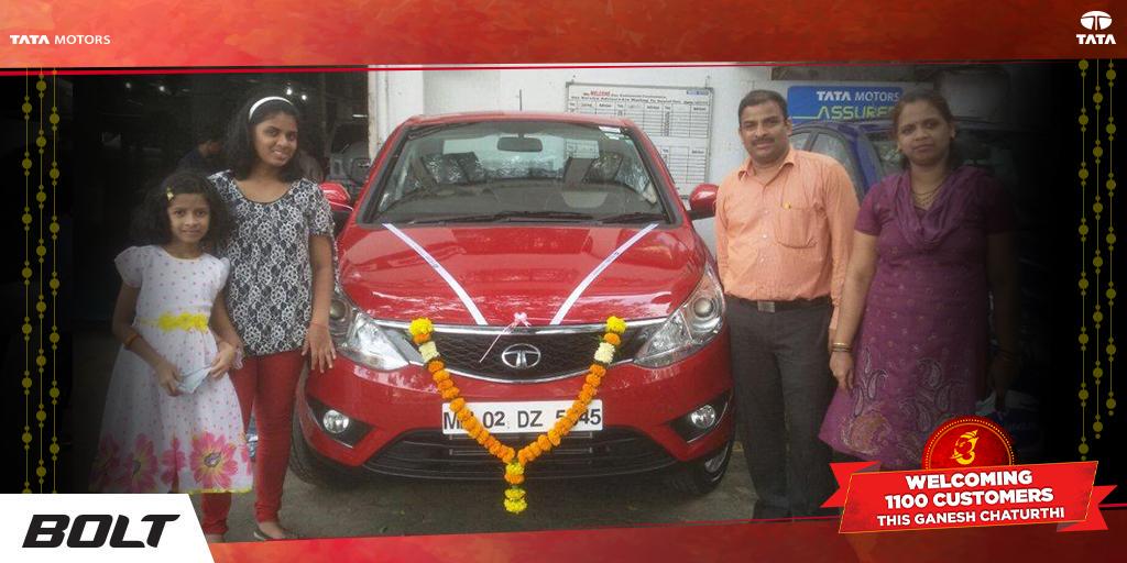 TataBolt's tweet photo. 1100 happy customers will celebrate this Ganesh Chaturthi with their new Tata cars! #GetSetBolt http://t.co/7wCZ4NqmAP