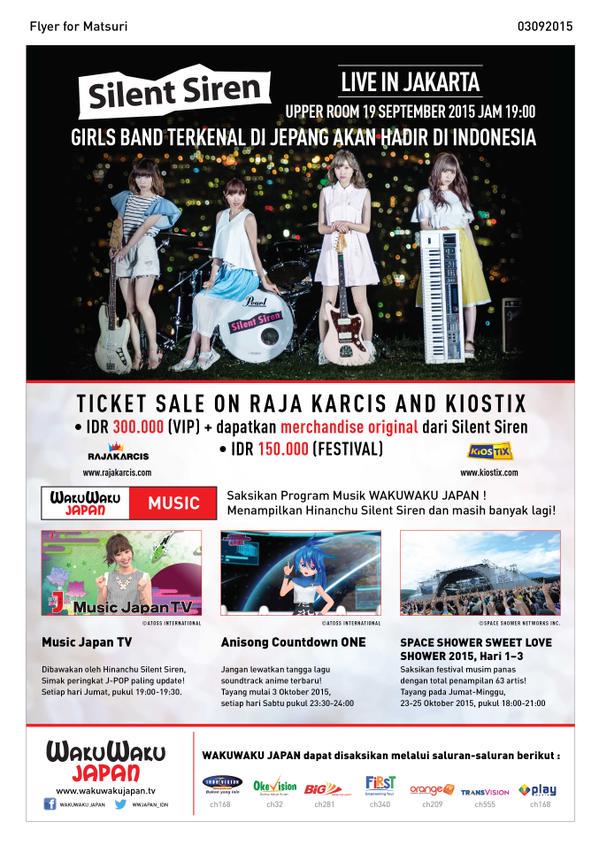 Silent Siren akan konser di jakarta September ini! 
Ayo.. catat tanggalnya dan pesan tiket sekarang juga!!