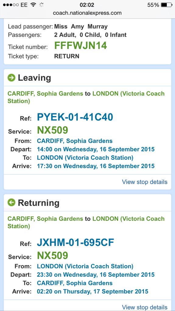thelovepumpkin's tweet photo. @CharlKateDavies @nationalexpress these are our ticket details, one journey for 2 passengers. http://t.co/xmi9A29ckF