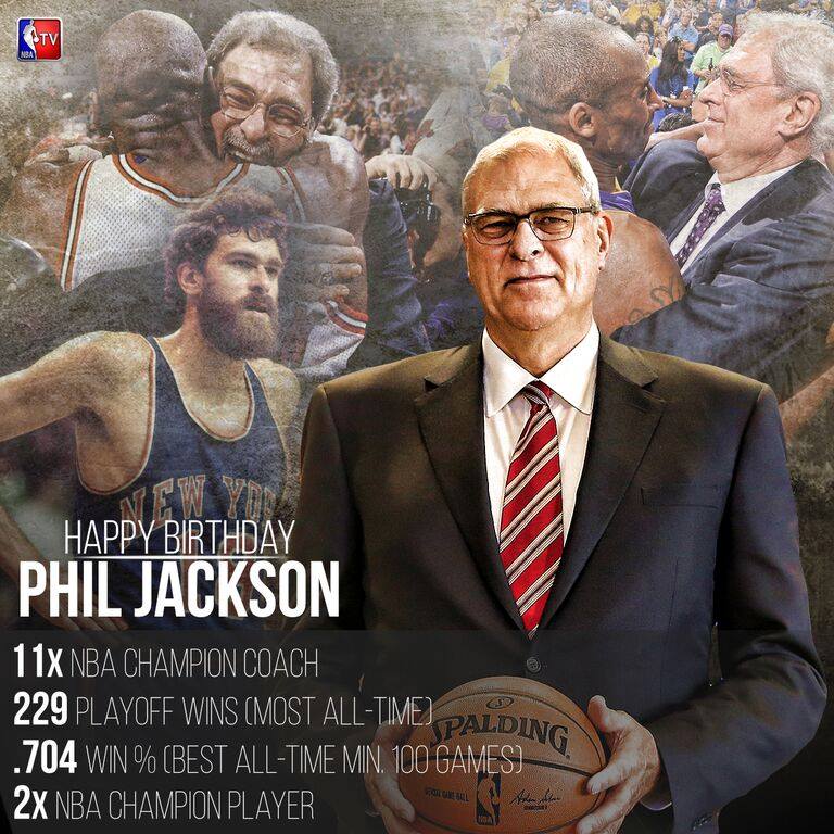 Happy 70th Birthday to Phil Jackson! Tune to NBA TV all day for some of Phil\s greatest coaching wins. 