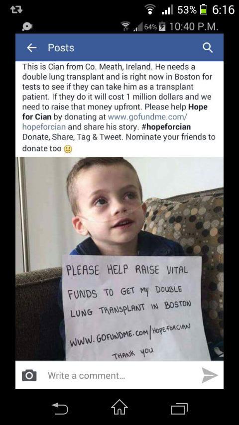 snugglebuggle's tweet photo. @JamesMorrisonOK pls rt and help 4yr old Irish Boy Cian get lifesaving lung transplant in Boston @hopeforcian pls http://t.co/T9NEIpP4Et