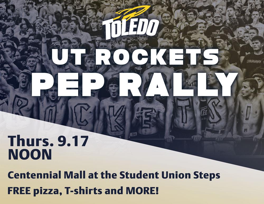 Today @ noon! Pep rally on Centennial Mall at the Student Union Steps. Come out &amp; support your Rockets. Free pizza! 🍕