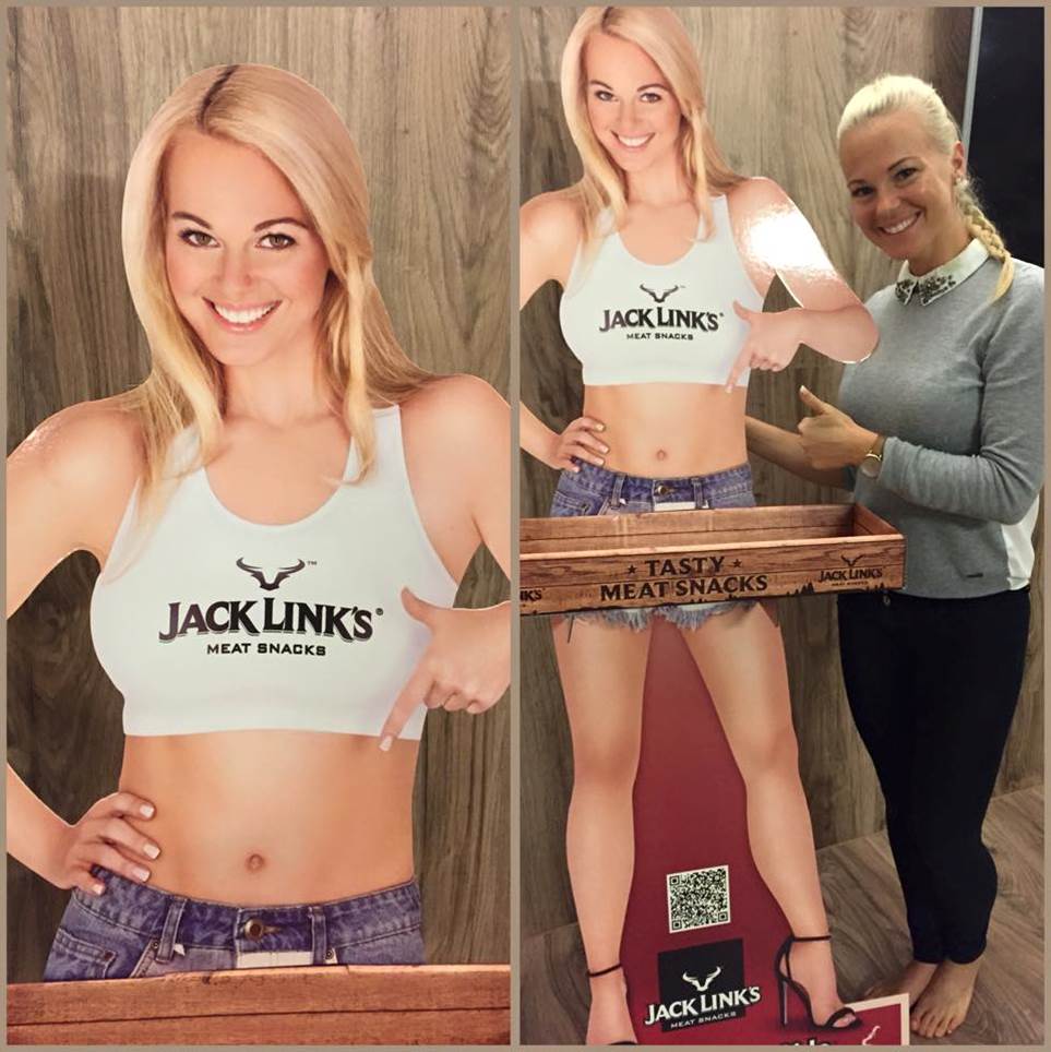 #JacksGirl Mareike is presenting lifesize cut-outs of her that will be used as #displays in stores across #Europe.
