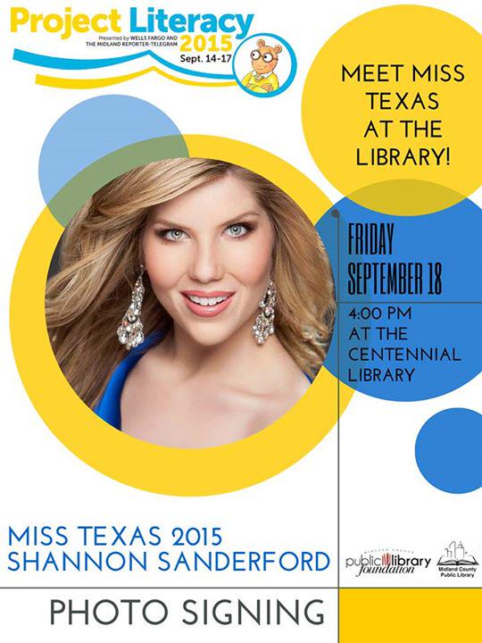 tallcitylibs's tweet photo. Meet @MissTexas2015 Shannon Sanderford at the Centennial Library on Friday, Sept. 18th at 4 pm! #Midlandia http://t.co/yTkjQjERQ3
