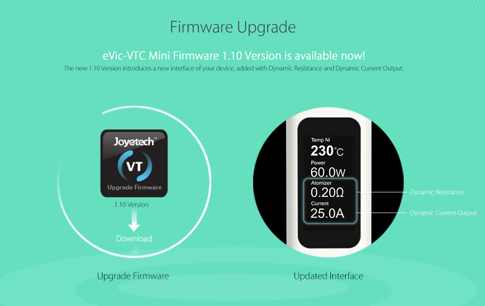 JoyetechClub's tweet photo. #Firmware upgrade for #eVicVTCmini :  http://t.co/Nsnww8WPex
#gethub #coder #update @iDownloadBlog @TechCrunch http://t.co/ovOQaDQ1k9