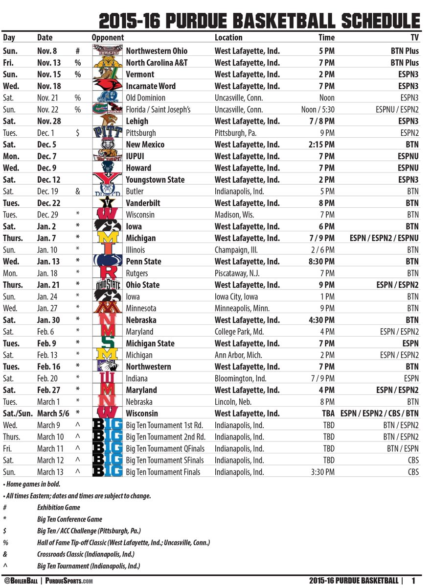 Purdue Basketball Schedule 2021 Printable