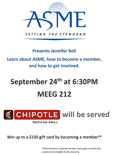 asme_uark's tweet photo. ASME membership drive
Thurs Sept 24| MEEG 212| 6.30p |Free #Chipotle |Win up to $100
@uarkmecheng @UARKFreeFood http://t.co/Y7zhj6ooyq