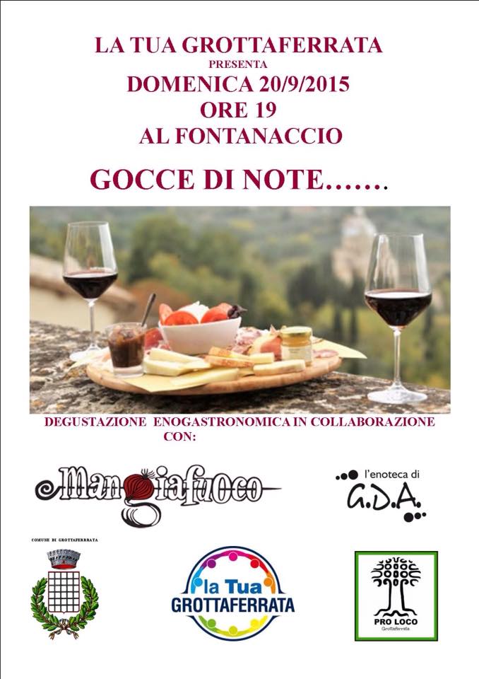 GrottaInforma's tweet photo. "Gocce di note"Fontanaccio viale S. Nilo - domenica 20 settembre h. 19.00 - Degustazioni di prodotti enogastronomici http://t.co/WXD8sigkTC