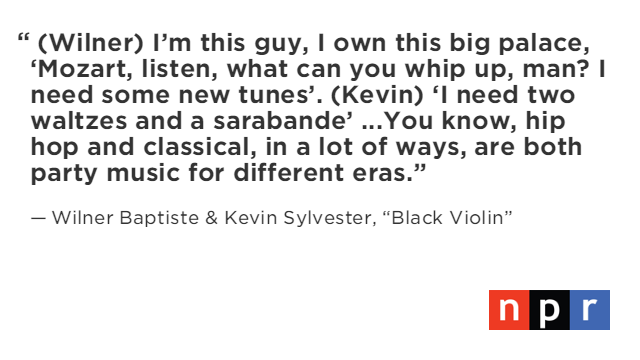 The duo Black Violin mixes classical &amp; hip hop, beautifully.
Its CD "Stereotypes" breaks them n.pr/1KdLPOA