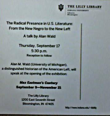 Viking_Lars7's tweet image. Don't miss Professor Alan Wald's talk tonight at 5:30pm at #LillyLibraryIU! @IUBThemester @iulibraries @IUBEnglish