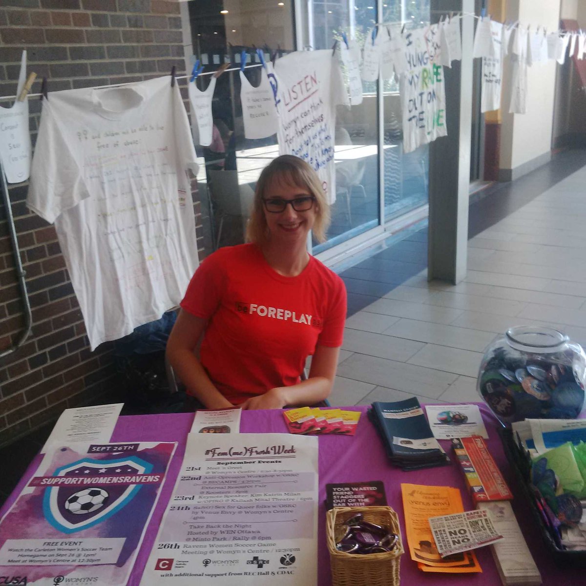 sydner15's tweet photo. @womyns_centre is tabling at #BeForeplayAsk in the @carleton_u Atrium! Come stop by for #free #pads #tampons #condoms http://t.co/Dy4YwukgMN
