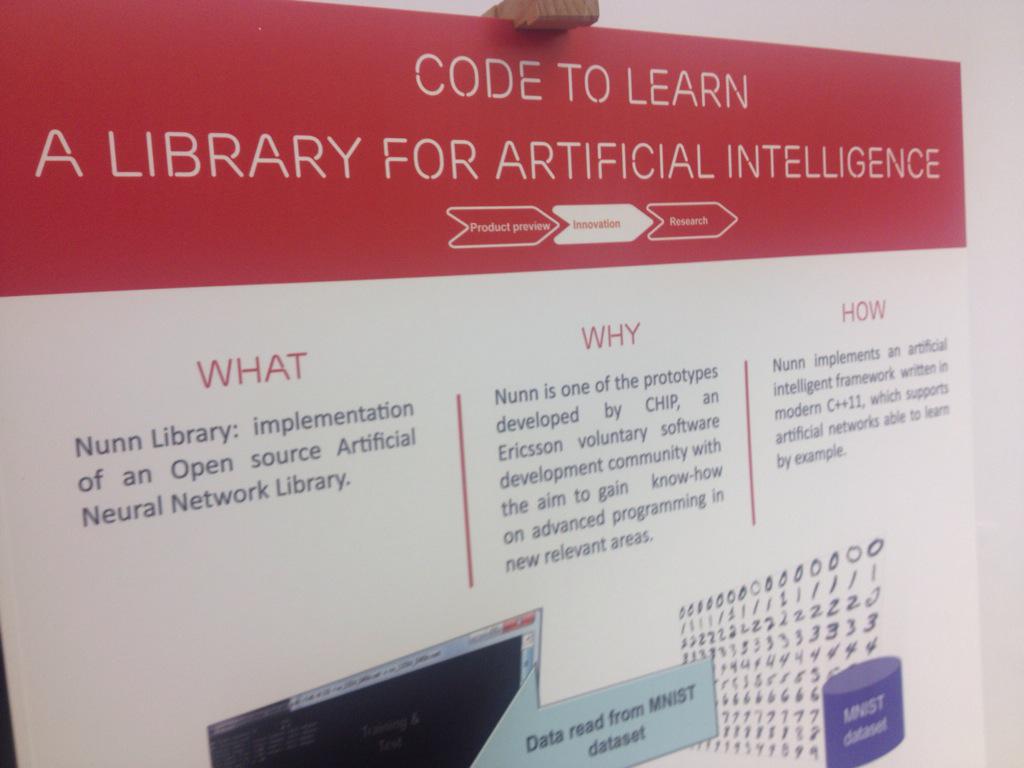 ericsson_europe's tweet photo. #InnovationDay15 Code to learn. A library for Artificial Intelligence #AI http://t.co/bT5yARxH8h