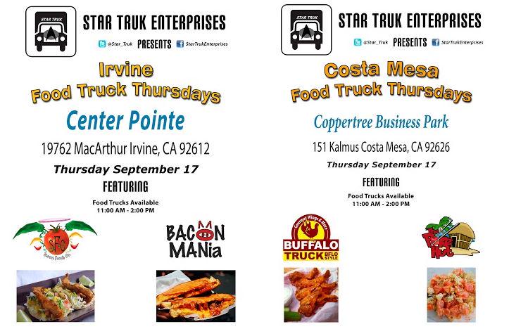 THUR <a href="/Star_Truk/">Star Truk Ent</a>  11-2p #Irvine 19762 MacArthur <a href="/BACONMANia/">BACON MANia</a> <a href="/StreetFoodsCo/">Street Foods Co.</a>  #CostaMesa 151 Kalmus @BfloTruck <a href="/Poke2Go/">Poke 2 Go</a>