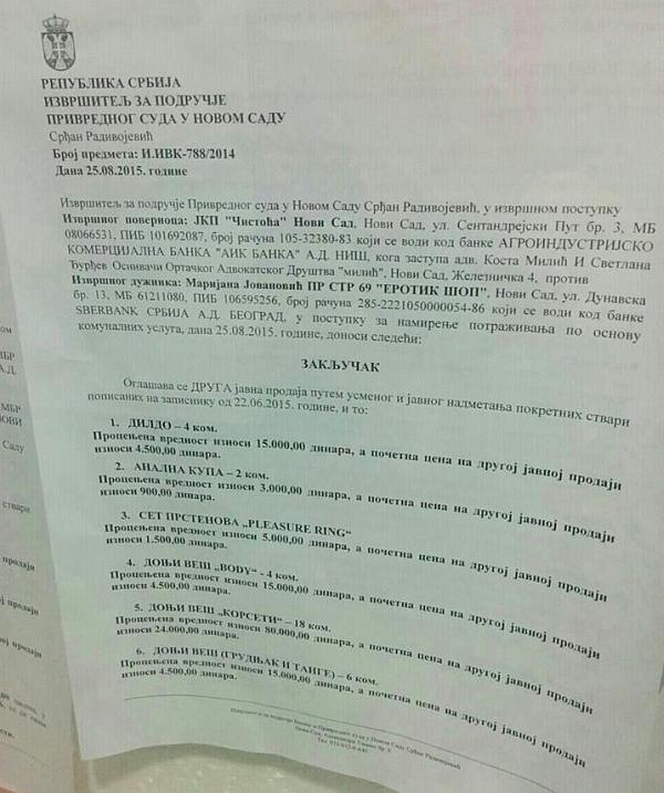 MarijaMZaric's tweet photo. Na oglasnoj tabli novosadskog suda izvrsitelj prodaje zaplenjena seksualna pomagala #cudumrem #majkaSrbija 😭😭😭 http://t.co/Kw0sRCL8B8