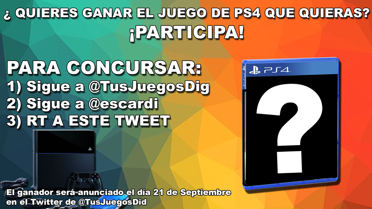 escardi's tweet photo. ¿QUIERES GANAR EL JUEGO DE PS4 QUE QUIERAS COMPLETAMENTE GRATIS?sigue a @TusJuegosDig &amp; @escardi y da RT!! suerte!!:D http://t.co/ch4d7qKdGC