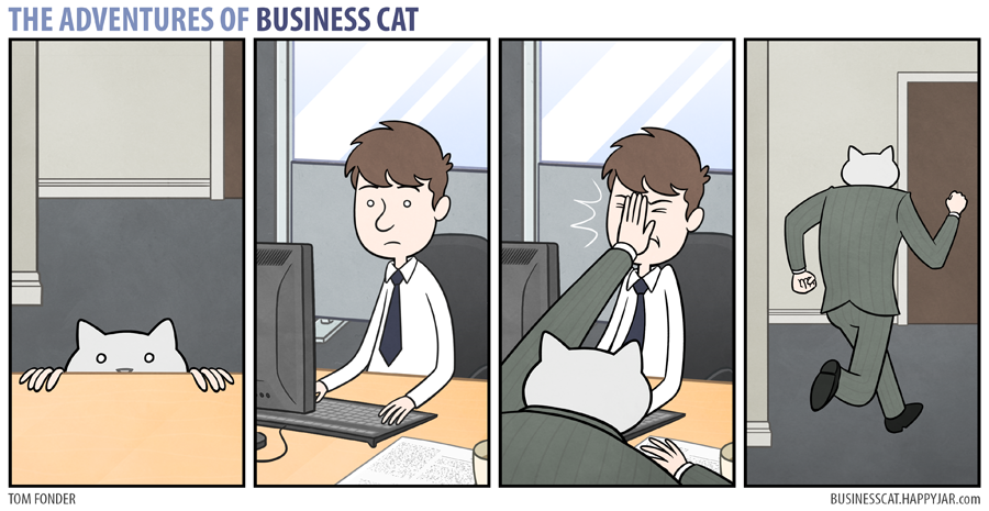 ThinkPet's tweet photo. I think this comic might be about our own office cat Mr. Lily :D @bcatcomics #businesscat #cats http://t.co/RAPehexdTF