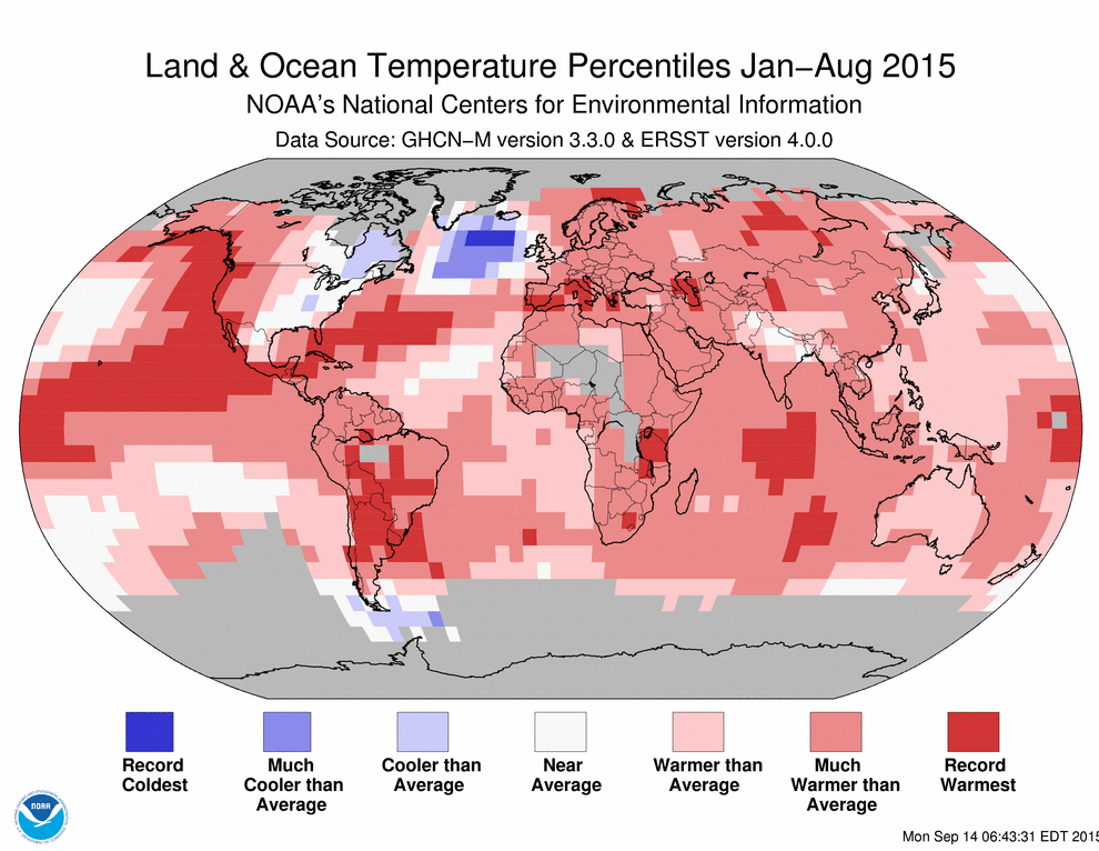 Jan–Aug 2015 avg global sea surface temp was record warm #StateOfClimate 1.usa.gov/1KOClN8